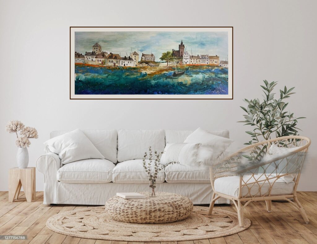 Farmhouse living room interior background,wall mockup, 3d render